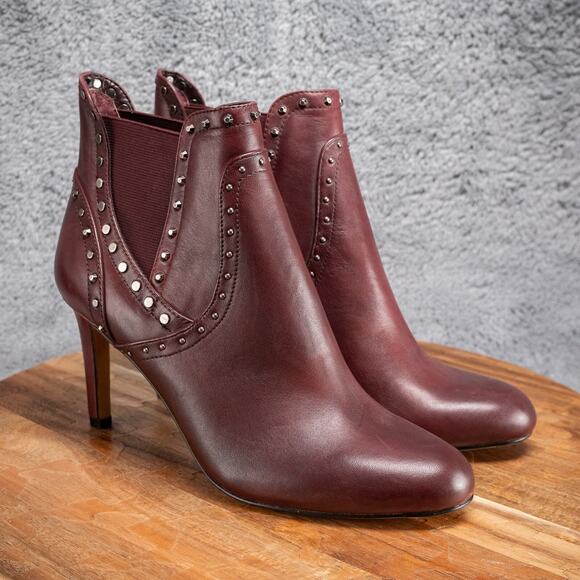 Vince Camuto Consheta Leather Studded High Heel Booties 8.5M Red MSRP $129 - Picture 1 of 7